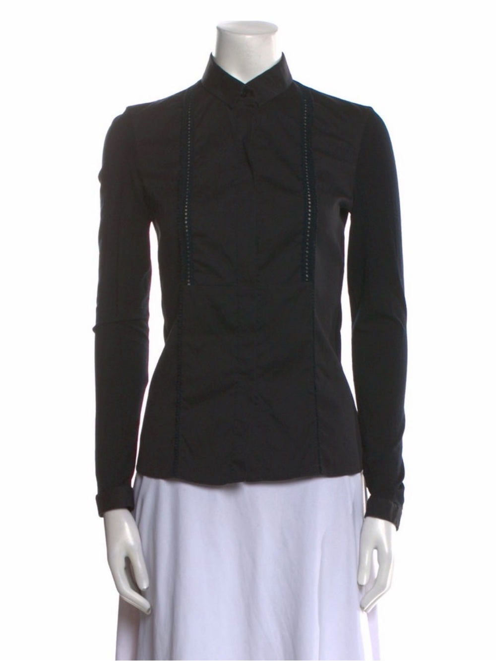 Akris Punto Black Button-Down Top with sheer lace details